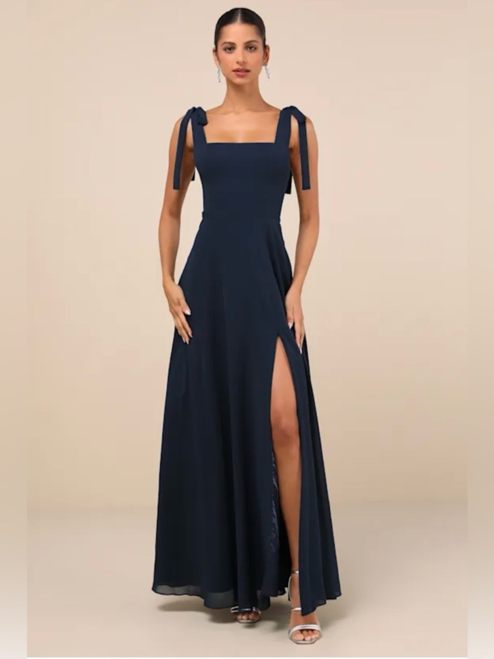 Lulus Love Me Forever Navy Blue Square Neck Maxi Dress M NWT